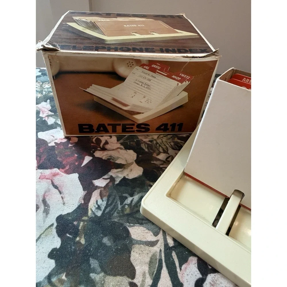 Vtg Bates 411 Telephone Index Address Book MCM Office Desktop File Boxed New NOS